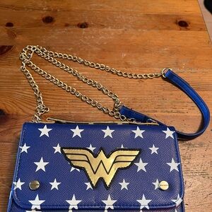 Wonder Woman Blue and Gold Wallet with Chain Strap